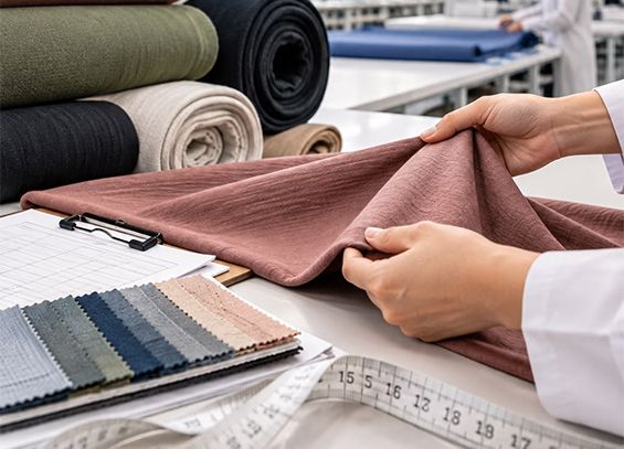 Fabric inspected by a quality assurance professional